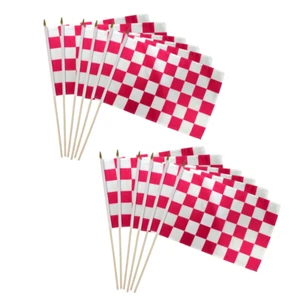 1 Dozen Pink & White Checkered 12x18in Auto Racing Handheld Stick Flags - Picture 1 of 2