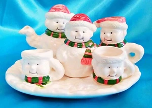 SNOWMAN w/ Box - Winter Christmas Decorative Mini Tea Sets 8 Pieces - Picture 1 of 6