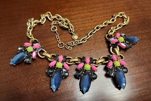 Vintage J. Crew blau rosa Schmuck Strass Halskette Latz Kragen Träne goldfarben - Bild 1 von 5