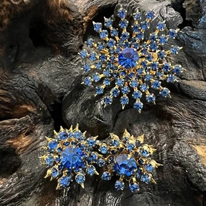 Vintage Coro Demi Parure Set Brosche Schraubverschluss Ohrringe blau Starburst Schneeflocke - Bild 1 von 14