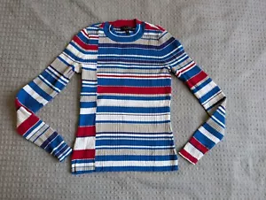 Maglione donna Rag Bone piccolo blu rosso maglione muratore maglia costine cotone elasticizzato - Foto 1 di 11