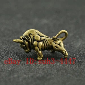 Chinese Copper Brass Zodiac Cattle Small Fengshui Statue Ornament - Picture 1 of 5
