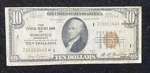 1929 $10 Minneapolis Federal Reserve Star Note Fr#1860-I* - Picture 1 of 2