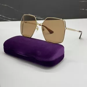 NEW GG0817S 002 GUCCI GOLD BROWN WOMEN GUCCI SUNGLASSES - Picture 1 of 13