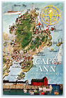 1956 Map Compass Boat Landing Cape Ann Massachusetts MA Vintage Postcard
