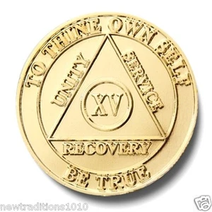 YRS 1-45 Shiny Gold Finish AA Anniversary Recovery Coin/Chip/Medallion - Imagen 1 de 2