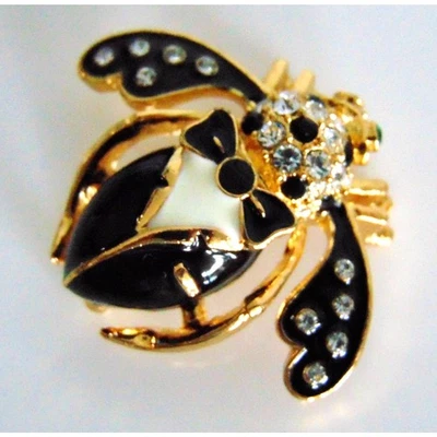 Joan Rivers Esmoquin Abeja Broche Negro Ónix Cristal Negro Corbata Esmaltada Dorado De Colección Foto 1 de 4