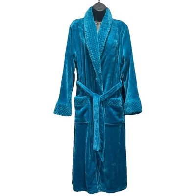 Bata de baño de felpa LIZ CLAIBORNE azul M de lujo acogedora vintage años 90 Y2K spa polar Foto 1 de 4