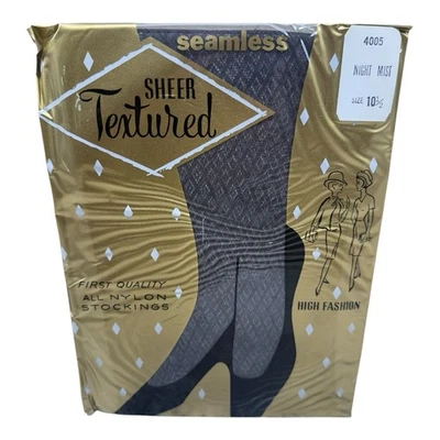 Medias de nailon sin costuras texturizadas de primera calidad de encaje de colección niebla nocturna 10 1/2 Foto 1 de 2