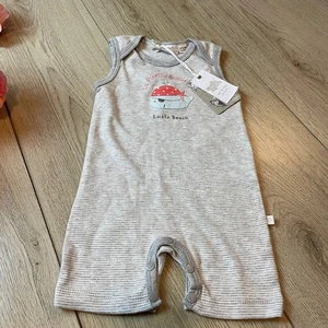 Newborn Earth Nymph Pirate Whale Gray Stripe Romper One Piece 100% Cotton - Picture 1 of 5