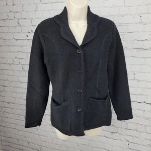 Lord & Taylor Black 100% Wool Buttoned Unlined Collared Pockets Jacket PM Medium - Picture 1 of 14