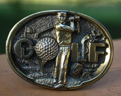 Hebilla de cinturón de golf vintage de latón macizo de "The Great American Buckles Co." #1066 Foto 1 de 4