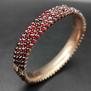 Granat Armreif Tombak 4 Reihig antik 19.Jhd Biedermeier böhmisch Garnet bracelet - Bild 1 von 9