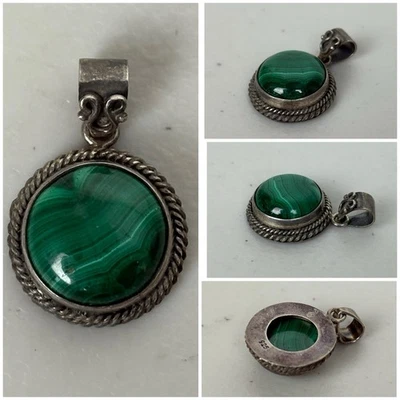 Vintage Silver 925 Pendant With Malachite Green Gemstone Natural Stone - Image 1 of 4