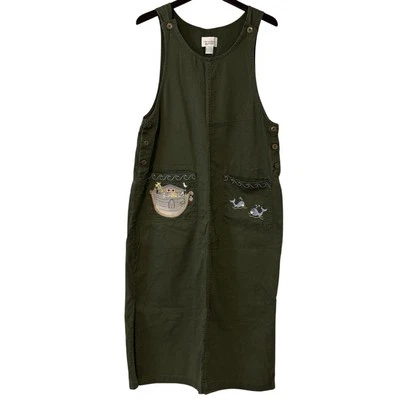 Vestido Jersey Vintage Christopher & Banks Lg Verde Arca de Noé Bordado Foto 1 de 4