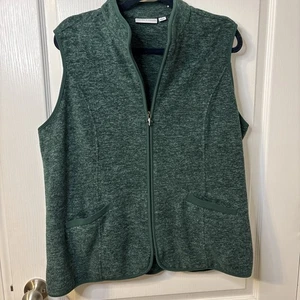 Susan Graver Melange Fleece Zip Front Vest with Solid Trim Green Large Pockets - Picture 1 of 10