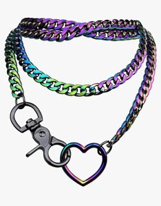 Paloli Damen Schlupfkette Regenbogen Herz O-Ring Grobkette Halskette, Strahlen Cuban - Bild 1 von 1