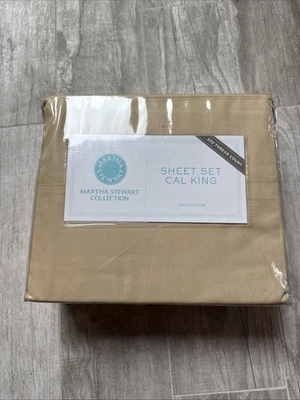 Juego de sábanas MARTHA STEWART 100 % algodón Cal King marrón/bronceado 220 hilos nuevo con etiquetas Foto 1 de 4