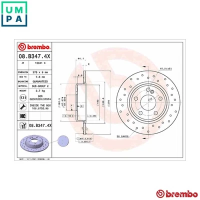 2x BRAKE DISC 08.B347.4X FOR MERCEDES-BENZ B-CLASS/Sports/Tourer A-CLASS 1.8L - Image 1 of 4