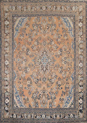 Vintage Muted Rust Floral Hamedan Area Rug 8x11 Traditional Handmade Wool Carpet - Image 1 of 4