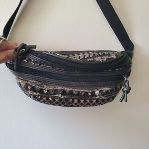 Fanny Pack Belt Bag ICING Black Metalic Sequined Adjustable Belt Two Pocket 