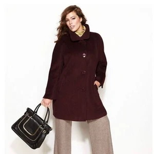 Ellen Tracy Plus Size Wool-Angora-Blend A-Line Walker Coat - Picture 1 of 13