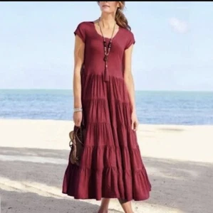 Weiche Umrandung Kara Kleid Midi Maxi Beere Stufen Resort Urlaub Neu mit Etikett 2X - Bild 1 von 2