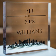 City Style Personalized Square Acrylic Wedding Cake Topper