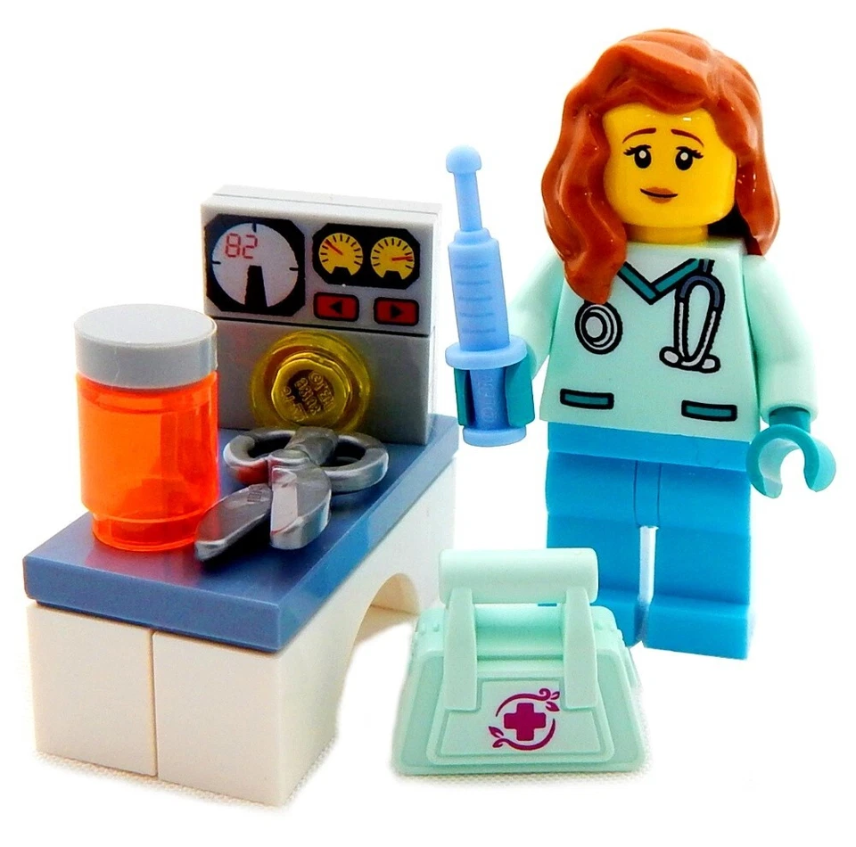 NEW LEGO NURSE MINIFIG hospital medic doctor needle minifigure figure female - Image 1 of 1