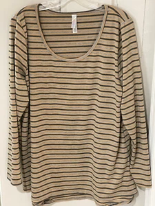 Lularoe Size 2XL Brown/Gray Stripe  Long Sleeve Top Shirt Tunic - Picture 1 of 3