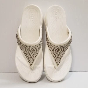 Sandali donna Crocs Monterey Diamante bianchi zeppa tanga 206343 taglia 7 US - Foto 1 di 15