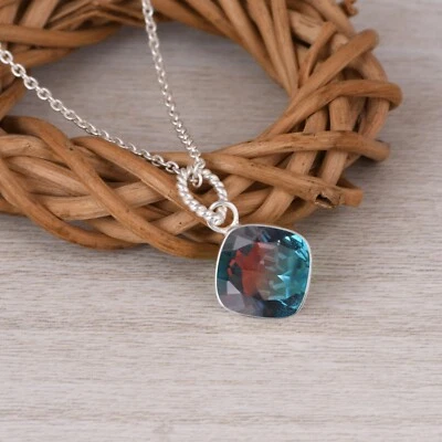 Collar Colgante Alejandrita Corte Cojín Plata Esterlina Regalo Cumpleaños Para Mamá Foto 1 de 4