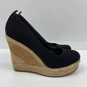 Aldo Women Parma Round Toe Espadrille Wedges Black Canvas Shoes Size 41 - Picture 1 of 7