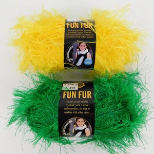 (2) Lion Brand Fun Fur Yarn BRIGHT YELLOW and KELLY GREEN Eyelash 1.75oz (50g) - Picture 1 of 13
