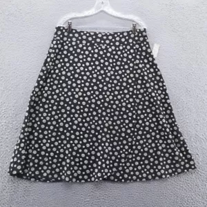 Talbots Womens Soft Knit Midi Wrap Skirt Large Black Beige Polka Dot Pull On NEW - Picture 1 of 11