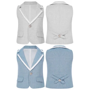 Kids Boys Vest Wedding Tank Birthday Waistcoat Tuxedo Summer Party Costume Top - Picture 1 of 27