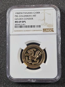 ๐ 1980 PANAMA GOLD 100 Balboas Golden Condor Coin NGC MS69 DPL Mintage 209 RARE - Picture 1 of 2