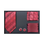 New Men's necktie solid  pattern hankie cufflinks 4 pc Gift Set paisley red