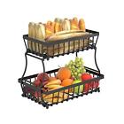 2 Tier Countertop Fruit Basket for Kitchen, Detachable Metal Organizer for Br...
