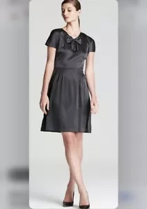 DKNY Damen Kleid Anthrazit Eisen Grau Solide Schleife Seide Charmeuse Mini Größe 14 - Bild 1 von 16