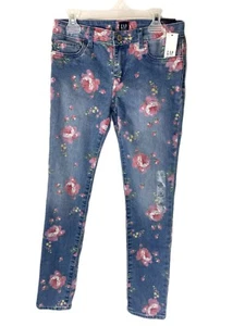 Gap Girl’s Blue Floral Flat Front 12 Regular Fit Stretch Jegging Denim Jeans-NEW - Picture 1 of 3