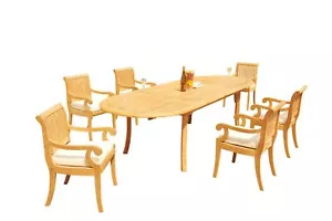 A-Grade Teak 7pc Dining 118" Oval Table 6 Giva Arm Chairs Set Outdoor Patio - Picture 1 of 4