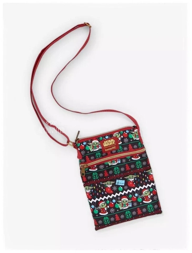 Loungefly Star Wars The Mandalorian Grogu Fair Isle Passport Crossbody Bag NEW - Image 1 of 1
