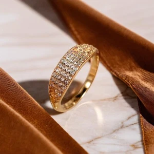 Gold Pave Rhinestone Ring, Pave Zirconia Ring, Unique Promise Ring for Women - Picture 1 of 4