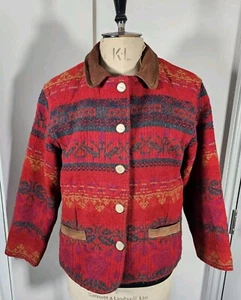 Chaqueta de Lana Woolrich Aztez De Colección Para Mujer GRANDE Borde de Cuero EE. UU. Suroeste - Imagen 1 de 19