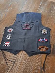 Rocky Mountain Hides Cowhide Leather Biker Vest M Black Laced Memorial Patches - Picture 1 of 10