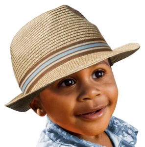 Two Tone Straw Fedora Hat for Kids 5-10 Years - Khaki - Picture 1 of 4
