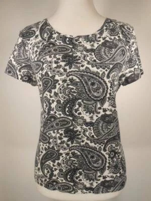 Beautiful Women's Medium Charter Club Black Paisley Short Sleeve Knit Top - Image 1 of 4