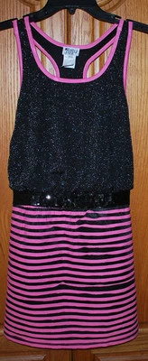 Vestido Boutique Feminino 12 Daisy Jane Preto Brilhante Rosa Lantejoulas Razerback Novo sem etiquetas $80 - Imagem 1 de 3