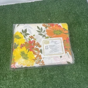 Vintage Sears Twin Size Flat sheet, Yellow & Orange Flower, Meadow Flower, MCM - Picture 1 of 5